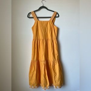 J.Crew Factory Marigold Yellow Tiered Sleeveless Lace Panel Midi Dress Size 2